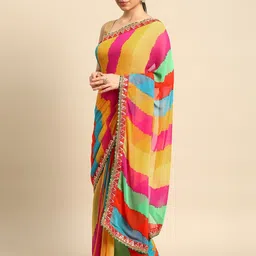 DIVASTRI Leheriya Gotta Patti Poly Chiffon Leheriya Saree-picture-14