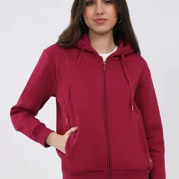 Monte Carlo Women Solid Hooded Full Sleeve Sweatshirt-image-1