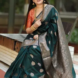 CaniBani Ethnic Motifs Zari Silk Blend Banarasi Saree image 2