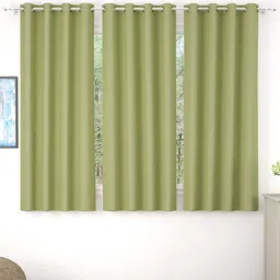Story@Home Faux Silk Solid Solid 300GSM Light Green Room Darkening Blackout Window Curtain - Set Of 3 image 1