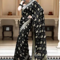 CANIZZARO Ethnic Motifs Woven Design Zari Banarasi Saree image 2