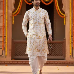 KISAH Men Floral Printed Festive Straight Kurta image 3