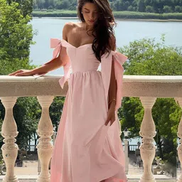 bebe Women Off Shoulder Tie Ups Fit & Flare Midi Dress image 5