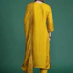 Indo Era Women Ethnic Motifs Regular Thread Work Kurta with Trousers & With Dupatta image 3