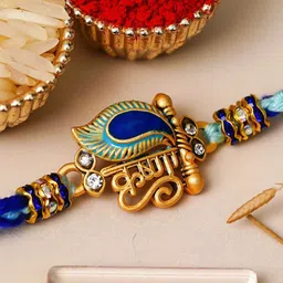 eCraftIndia Blue Krishna Peacock Feather Designer Rakhi For Brother-picture-28