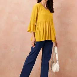 CORSICA Bell Sleeve Fringed Cotton Shirt Style Longline Top-picture-41