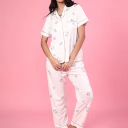 V-Mart Women Printed Shirt Collar Cotton Shirt & Pyjama Night Suit-image-44