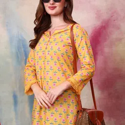 Tissu Floral Printed Pure Cotton Kurti-image-10
