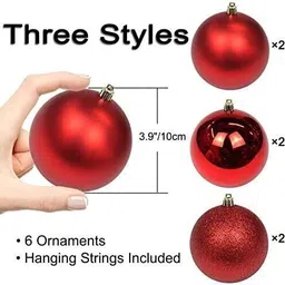mg trading New_Christmas Big Ball Ornaments Tree Balls with Hanging Loop Hanging Ornaments Pack of 6 image 2