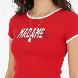 glitchez Typography Printed Contrast Edges Fitted Crop Top image 2