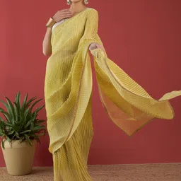 all about you Striped Printed Gotta Patti Pure Chiffon Saree image 1