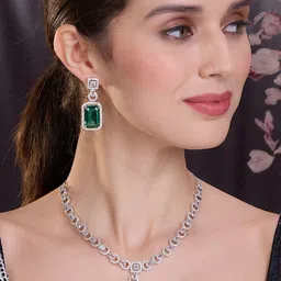 OOMPH Women American Diamond Stone-Studded Jewellery Set-image-1