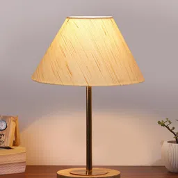 Devansh Off White Textured Wood Frusturical Shaped Table Lamp image 4