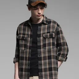 Jack & Jones Men Spread Collar Tartan Checked Cotton Casual Shirt-picture-20