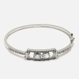 ZENEME American Diamond Rhodium-Plated Kada Bracelet image 2