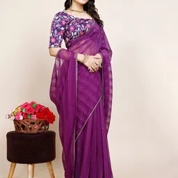 K 5 Fashion Striped Sequinned Pure Chiffon Saree-picture-14