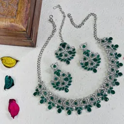 VATSALYA creation Rhodium-Plated Artificial Stone Studded Jewellery Set-picture-13
