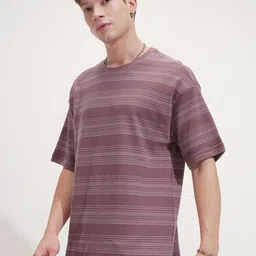 HIGHLANDER Men Striped Round Neck Cotton Oversized T-shirt-picture-34