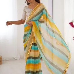 Twika Striped Mirror Work Pure Silk Saree image 3