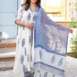 SZN Women Ethnic Motifs Printed Panelled Kurta with Palazzos & With Dupatta image 3