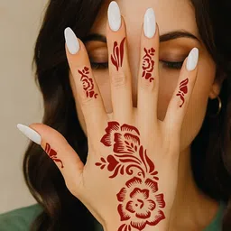 VOORKOMS Set Of 3 Mehndi Stencil Sticker Designs With Detailed Floral & Leaf image 5