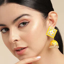 Anouk Gold Plated Beaded Enamelled Dome Shaped Jhumkas Earrings image 1