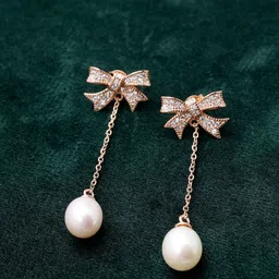DIAVO Rose Gold-Plated Artificial Pearls Studded Contemporary Shaped Drop Earrings-picture-26