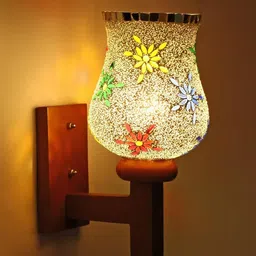 1ST TIME Multicoloured & White Colourblocked Wood Traditional Wall Lamp image 2