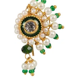 FIROZA Gold-Plated Artificial Stones Studded And Beaded Stud Nosepin image 2