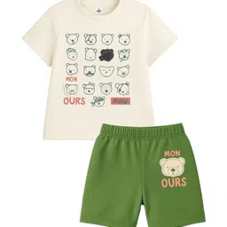 SPONGY Kids Printed Round Neck T-shirt With Shorts-image-0