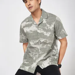 People Men Cuban Collar Abstract Printed Cotton Relaxed Fit Casual Shirt-image-13