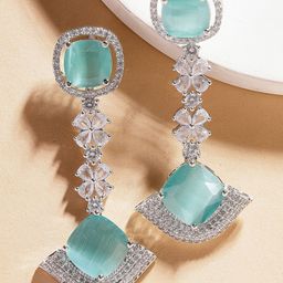 KARATCART Silver Plated American Diamond Contemporary Drop Earrings-picture-1