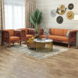 Haveli 3+1+1 Seater Wooden Sofa (Orange Colour, Teak Finish)-image-92
