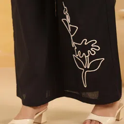 JISORA Embroidered Shawl Neck Pure Cotton Tunic With Palazzos Co-Ords image 2