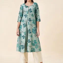 RANGMANCH BY PANTALOONS Floral Printed Round Neck A-Line Kurta-image-20