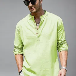 BHUVIKOO Band Collar Roll-Up Sleeves Straight Short Kurta-picture-30