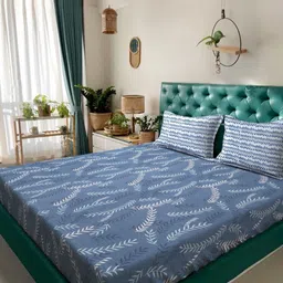 Myntra Elegant Homes Blue & White Floral 300 TC King Bedsheet with 2 Pillow Covers-picture-33