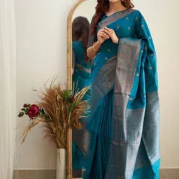 Aman's Impero Woven Design Zari Silk Blend Handloom Banarasi Saree-picture-31