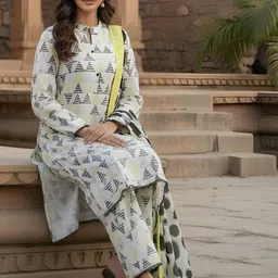 Anouk Women Printed Regular Pure Cotton Kurta with Trousers & With Dupatta image 5