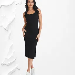 shoptowear Women Bodycon Black Below Knee Dress-picture-42