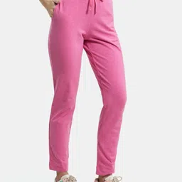 jockey 1301 Super Combed Cotton Elastane Stretch Women Solid Pink Track Pants image 2