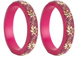 ZULKA Set Of 2 Floral Diamond Zircon Gemstones Studded Lac Bangles image 2