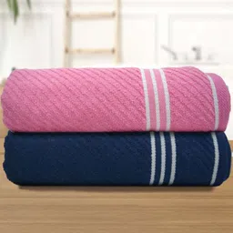 Aura Pink & Navy Blue 2 Cotton 400 GSM Bath Towel image 1