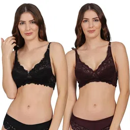 Women Black,Maroon Net Bra Panty Set for Lingerie Set Undergarments Pack of 2-image-13