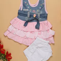 V-Mart Girls Floral Embroidered Round Neck Layered Cotton Fit And Flare Dress-image-43