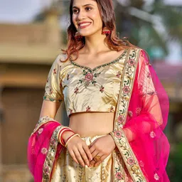 KALINI Embroidered Semi-Stitched Lehenga & Unstitched Blouse With Dupatta image 2