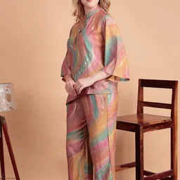 DARVI Aurora Swirl Printed Mandarin Collar Top With Palazzo image 4