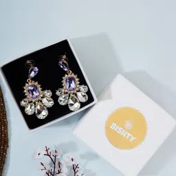 Bishty Fashion Stainless Steel Rhodium-Plated Artificial Stones Teardrop Drop Earrings-picture-23