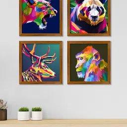 ArtVibes Blue & Pink 4 Pieces Printed Wooden Paintings Wall Art-image-11