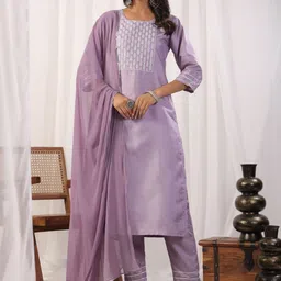 HouseOfCommon Women Ethnic Motifs Embroidered Sequinned Kurta with Trousers & Dupatta-picture-31
